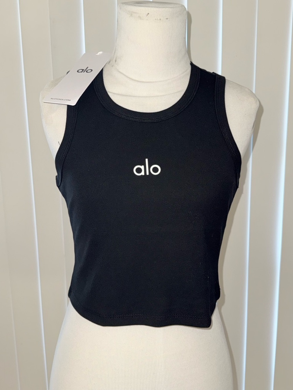 ALO Yoga Black Ribbed Logo Crop Tank